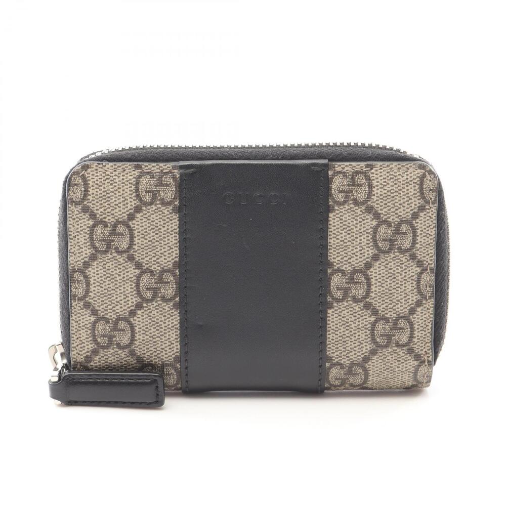 Gucci GG Supreme Round Wallet Canvas Leather Beige Black